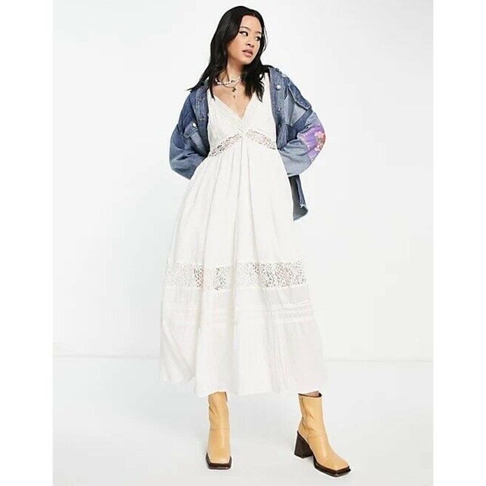 NEW FREE PEOPLE CARLA LACE MAXI DRESS EMBROIDERED TIERED MAXI IVORY - Picture 6 of 7